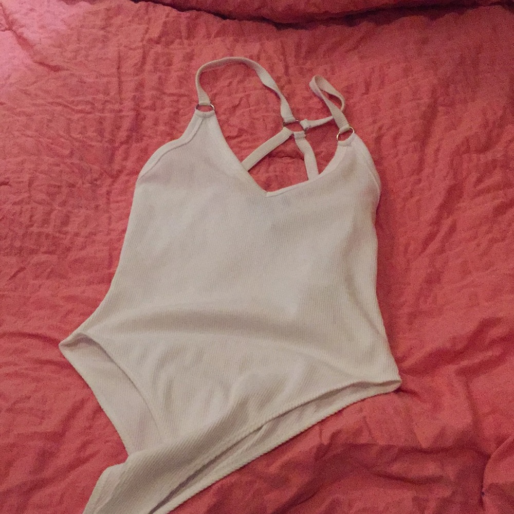 White Ribbed Bodysuit with Crossed Back Detail
